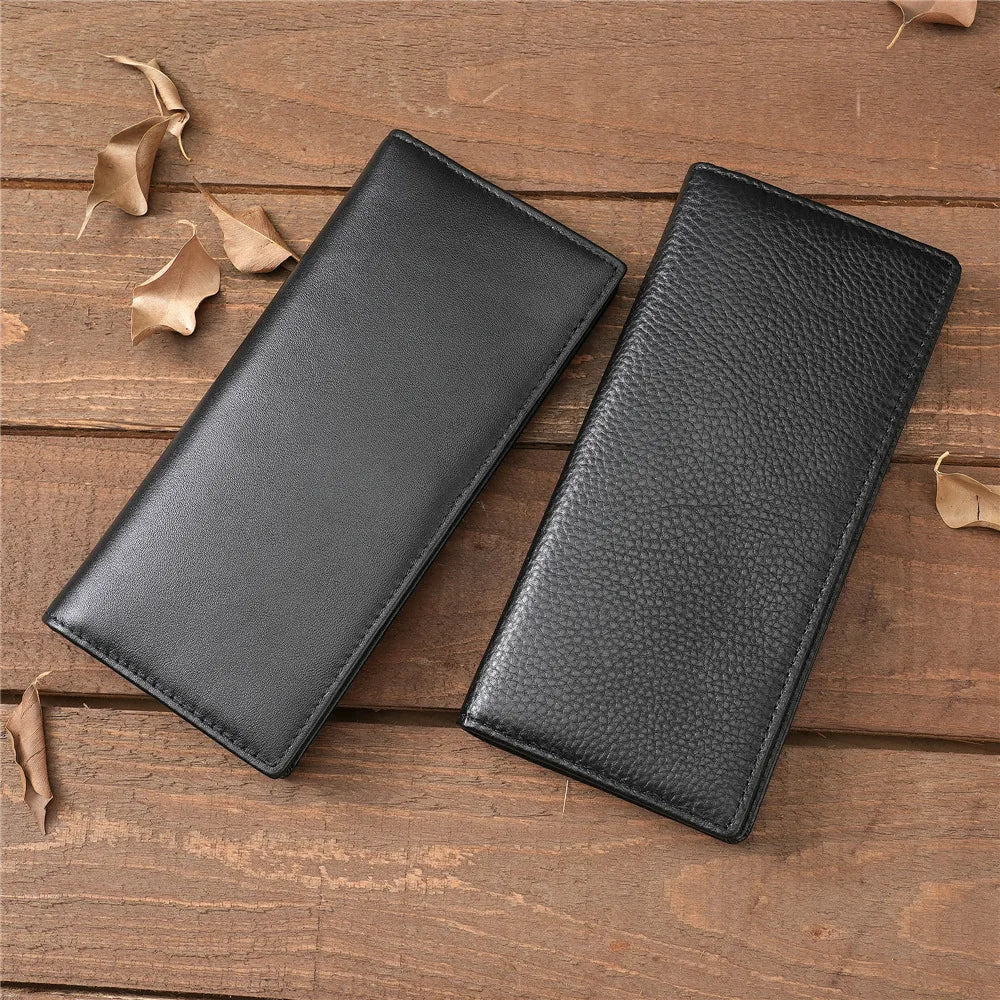 Mens Wallet Slim Genuine Leather Rfid Thin Long Bifold Wallets for Men Checkbook Credit Card Holder Purse with Zipper Coin Pouch