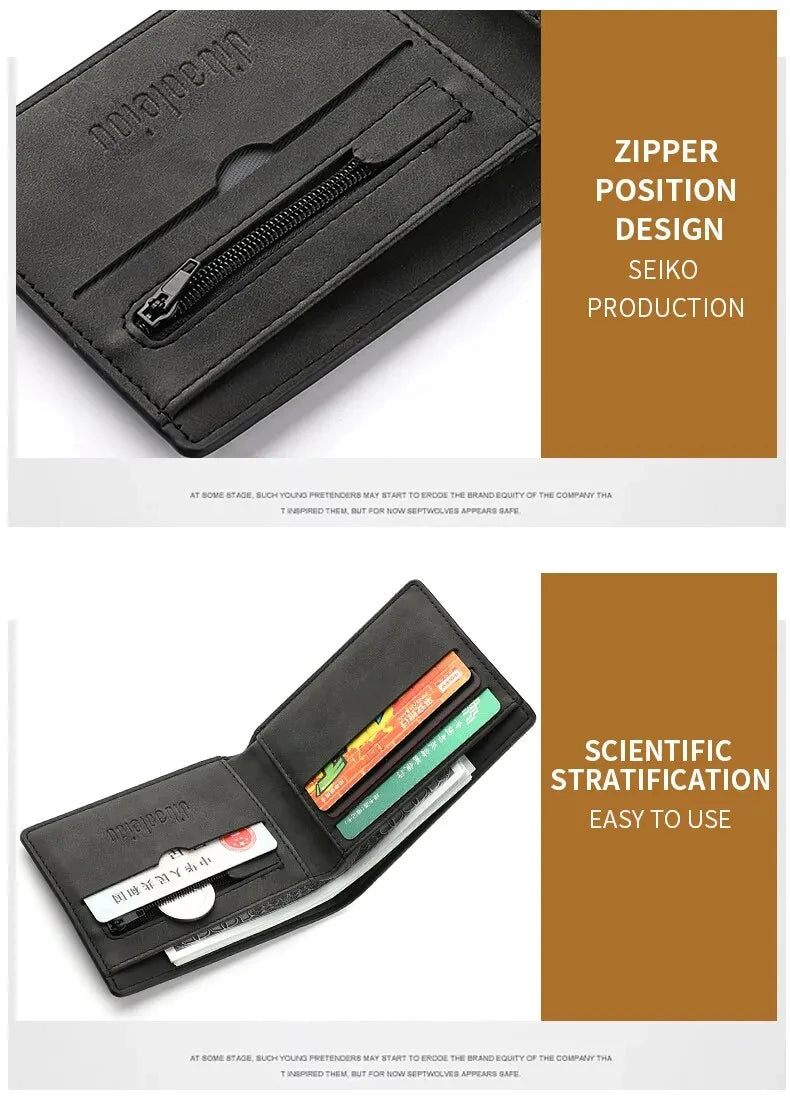 Men's Fashion Wallet For PU Leather Short Purse with Dollar Clip Multi Card Slots Large Capacity Coin Holder Slim Money