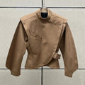 Women's jacket New asymmetrical stand up collar long sleeved top for winter 2025 waist cinching slim fit women's coat outerwears