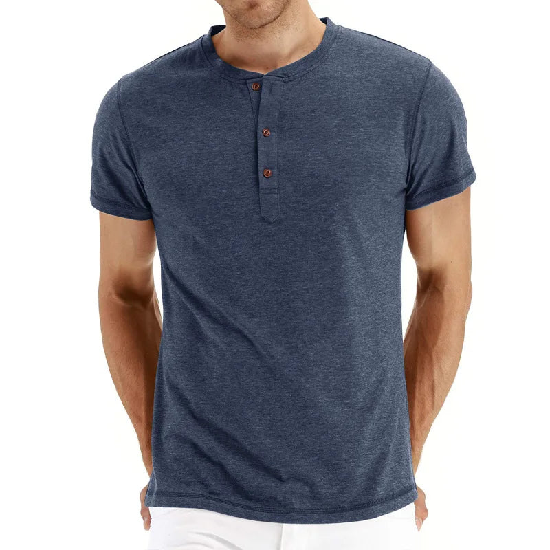 Summer Men T Shirt Short Sleeve Fashion Henley Collar Tshirt Solid Button Casual Men's Tshirts Cotton Tops Tees Mens Clothing