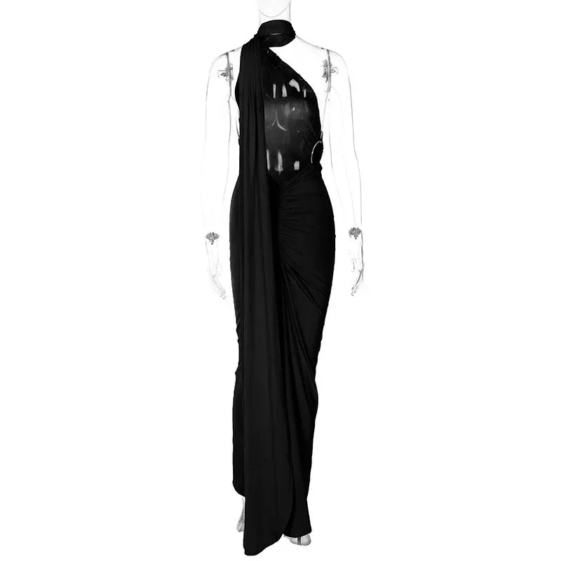 Women's Dress Summer New Sexy Backless Pleated Slim Pure Color One Shoulder Temperament Dress Streetwear Fashion Outfits Dresses