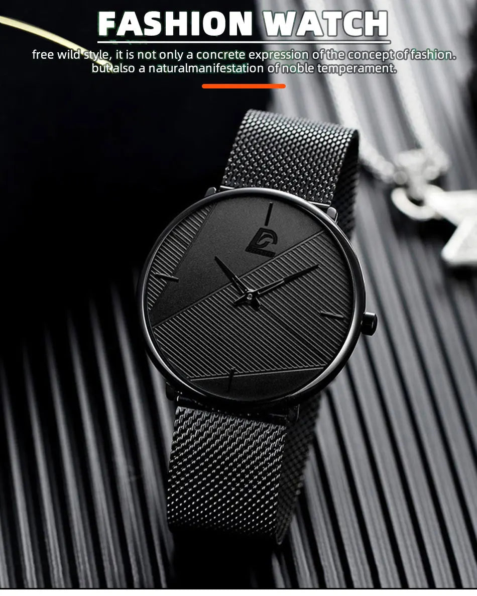 Watches Mens 2023 Minimalist Mens Fashion Ultra Thin Watch Simple Men Business Black Mesh Belt Quartz Wristwatch Reloj Hombre