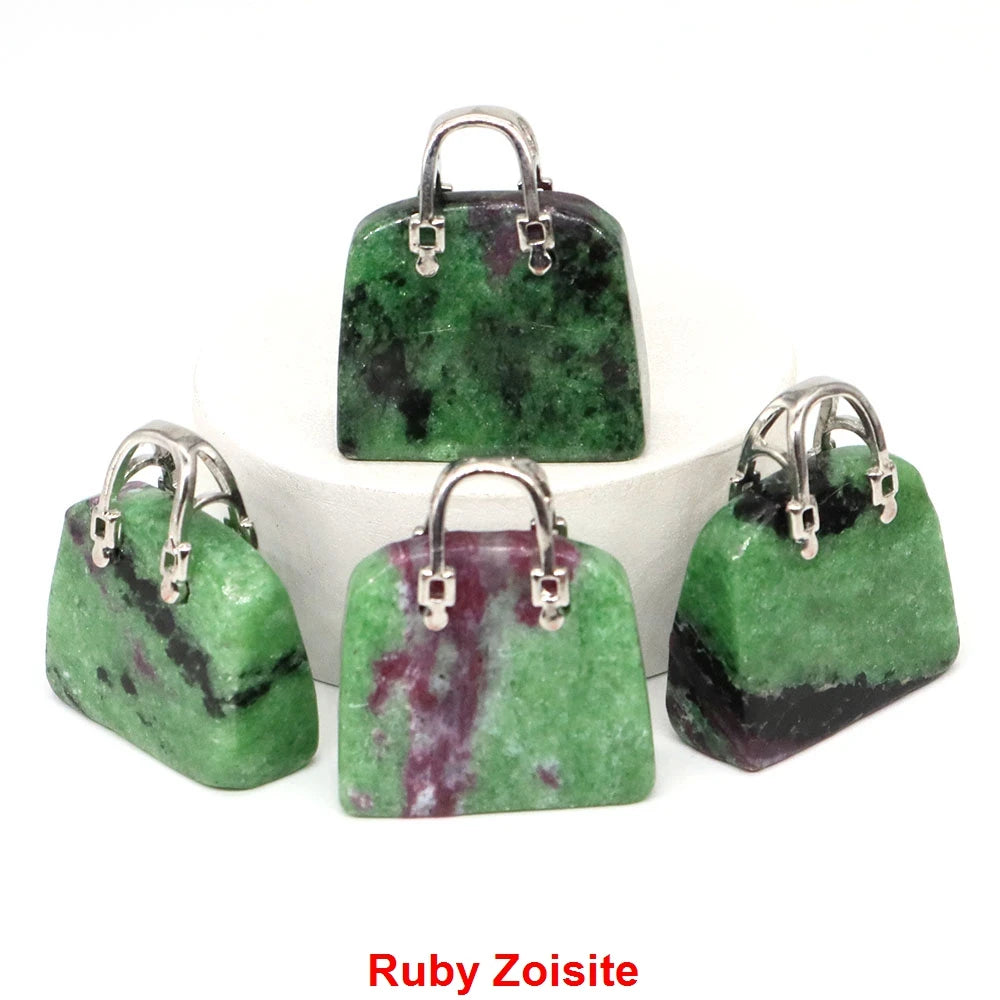 Handbag Shape Pendant Natural Crystal Stone Amethyst Quartz Healing Gems Fashion Bag Crafts for Jewelry Making DIY Necklace Gift