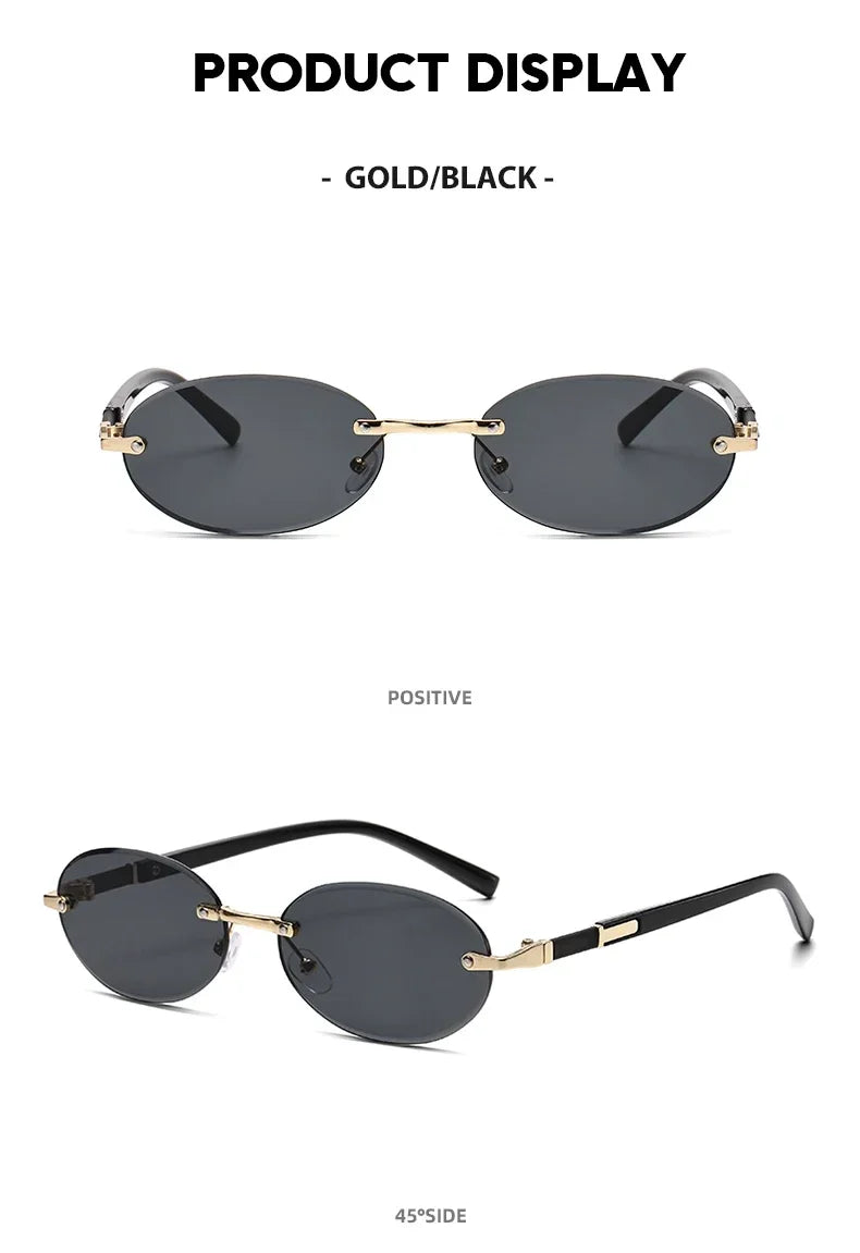 Popular Women Shades Oval Sun Glasses for Female Male Summer Glasses UV400 Rimless Sun Glasses Round Fashion Gafas De Sol Очки