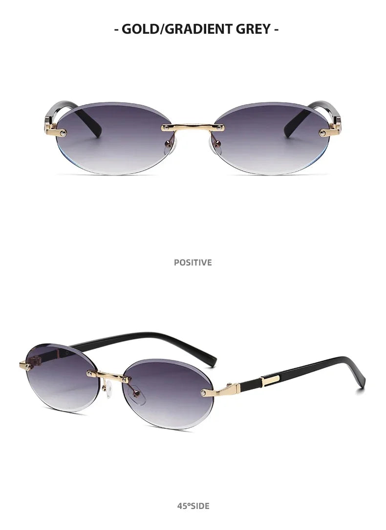 Popular Women Shades Oval Sun Glasses for Female Male Summer Glasses UV400 Rimless Sun Glasses Round Fashion Gafas De Sol Очки