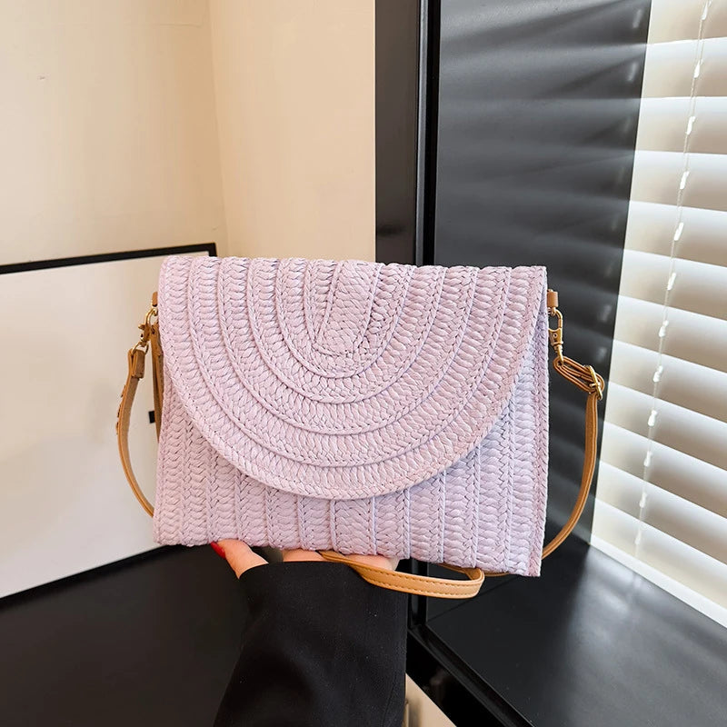 Summer Beach Straw Clutch Bag Cute Crossbody Bag for Women Travel Shoulder Bags Purse Ladies Casual Wicker Handbags