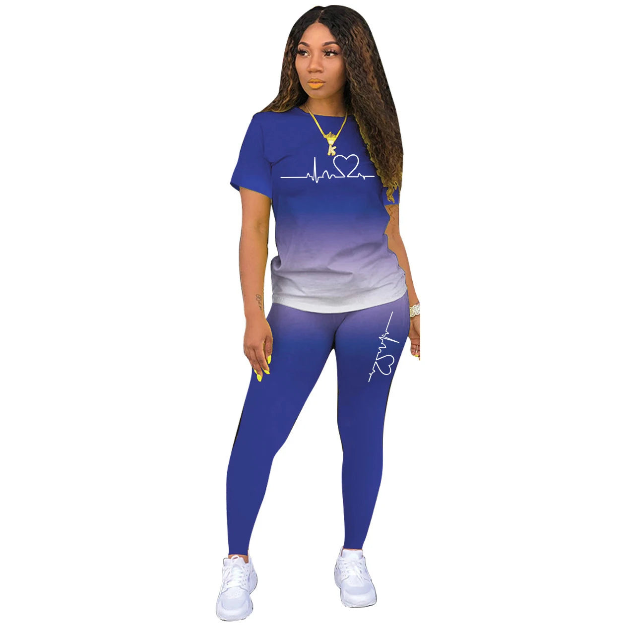 Summer Women Fashion Print Clothes T-shirt and Pants Suit Summer Sport Wear Casual Cotton Yoga Gym Lady Clothes Suit