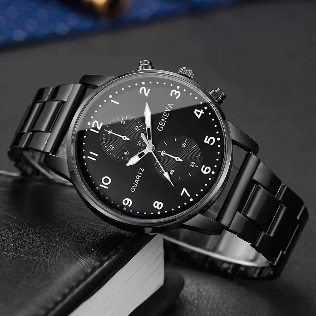 Mens Business Watches Fashion Quartz Wrist Watch for Man Black Clock Reloj Hombre（Without Box）