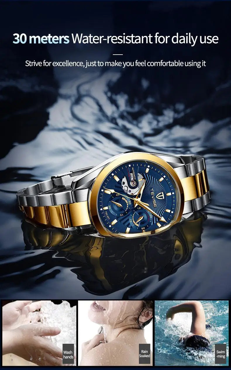 TEVISE men's watch - a business mechanical watch for fashionable men. High quality, suitable for daily wear in both formal and c