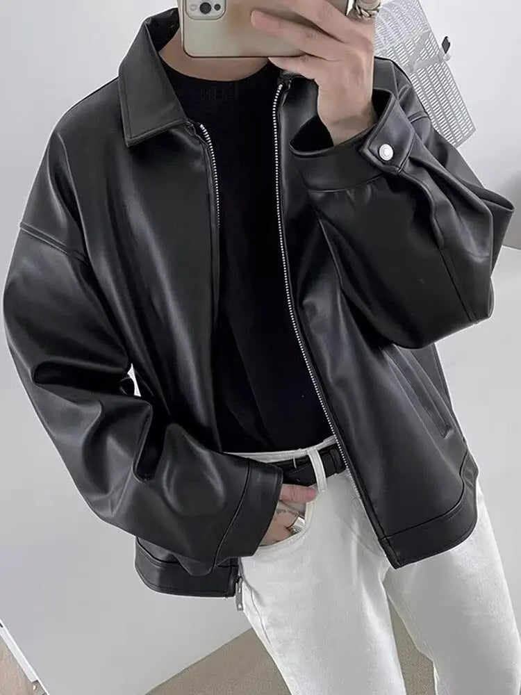 Men's Leather Jacket Men's Biker Jacket Motorcycle Fashionable Waterproof Jacket Waterproof for Rain Motorcyclist Retro