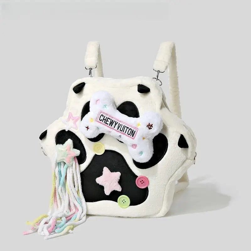 Girls Lovely Backpack cow Bones Cat Paws Plush Bags for Woman Streetwear Cosplay Apparel Bags Girls Wallet Phone Shoulders Bag