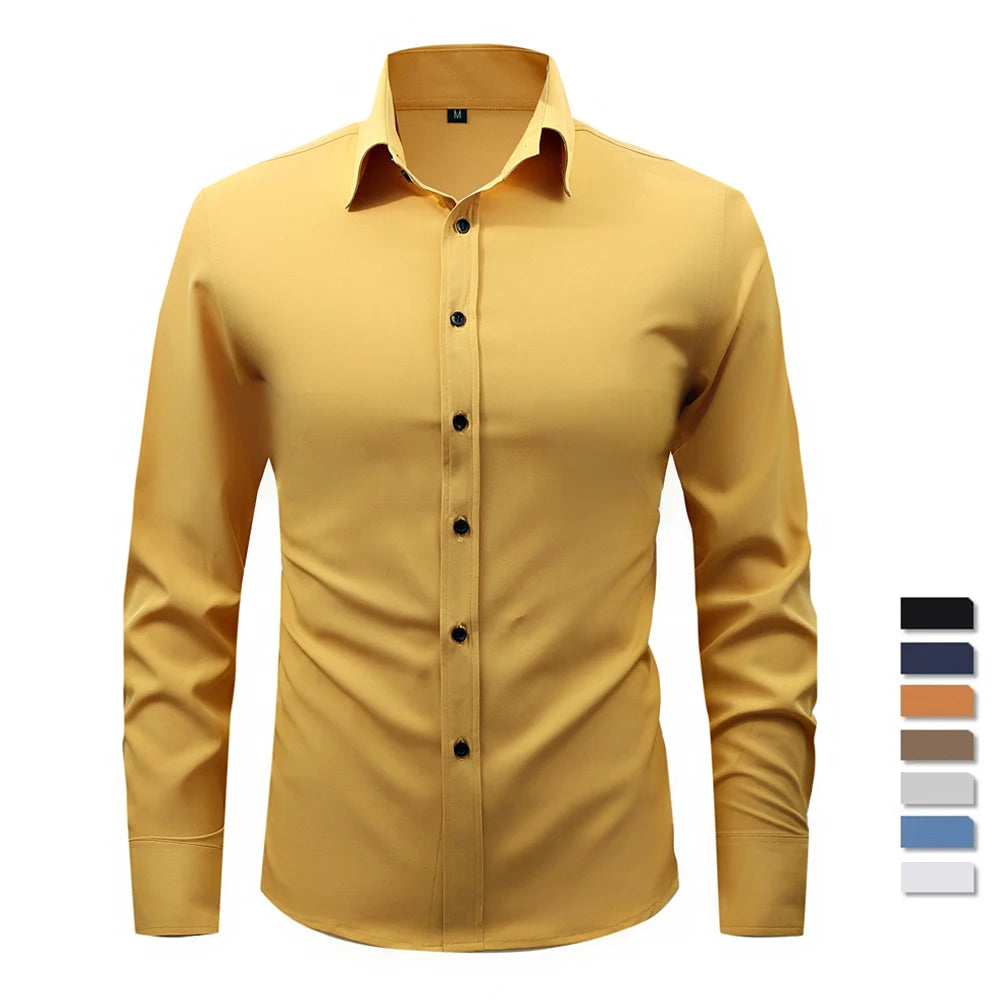 Shirts for Man Spring Autumn Polo Shirts Solid Color Business Comfort Breathable Long Sleeve Fashion Casual Classic Shirt
