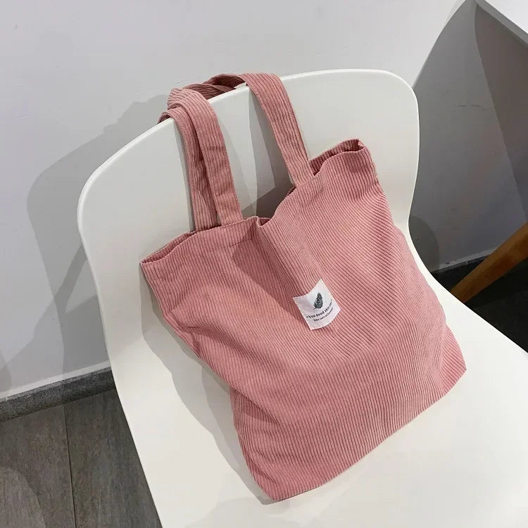 Corduroy Bag Handbags for Women Shoulder Bags Female Soft Solid Color Storage Reusable Girls Large Capacity Shopper Totes Bag