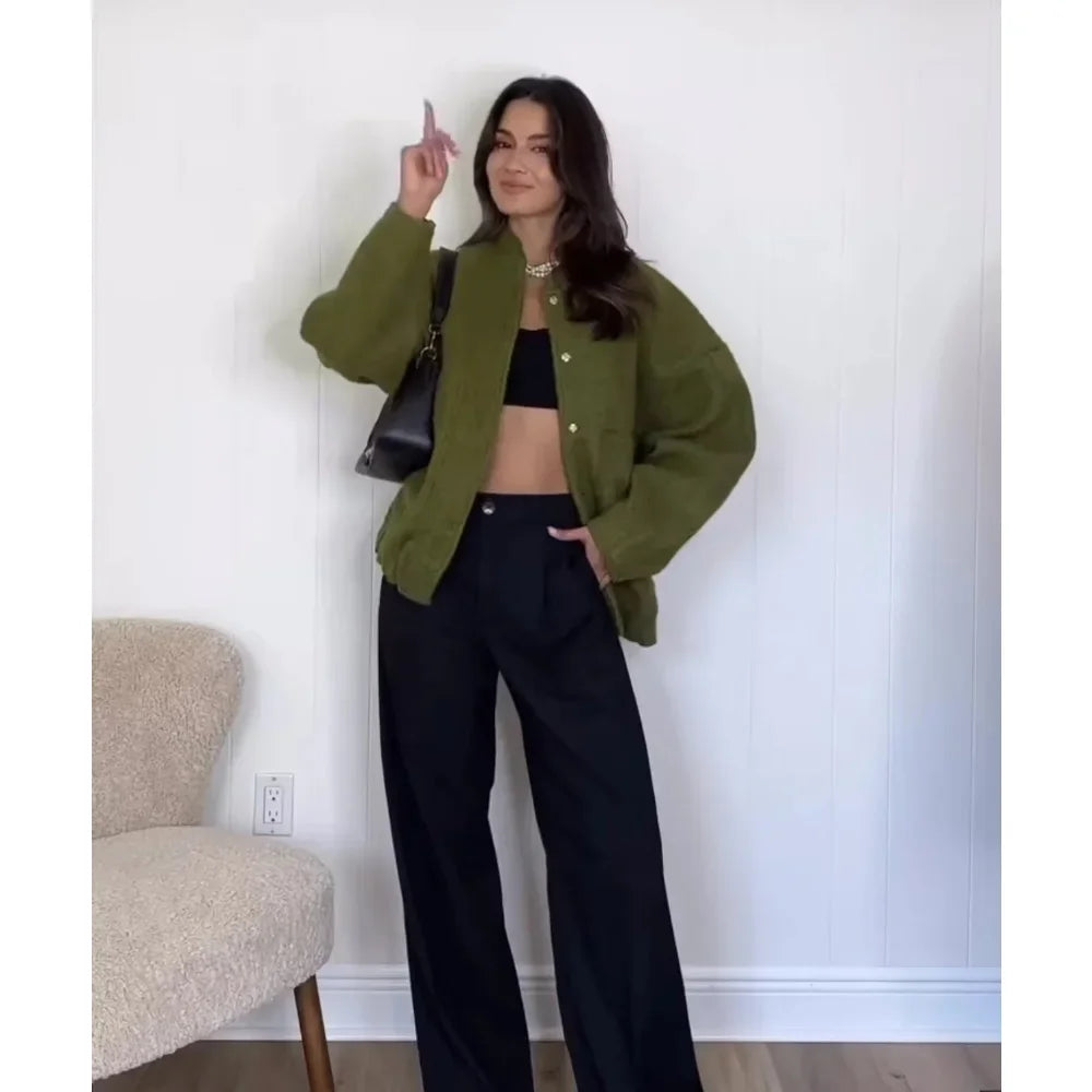 Casual Jackets For Women Fashion Chic Lady Long Sleeves Mock Neck Warm Coat Top Female Autumn Outwear Bomber Jackets Coats