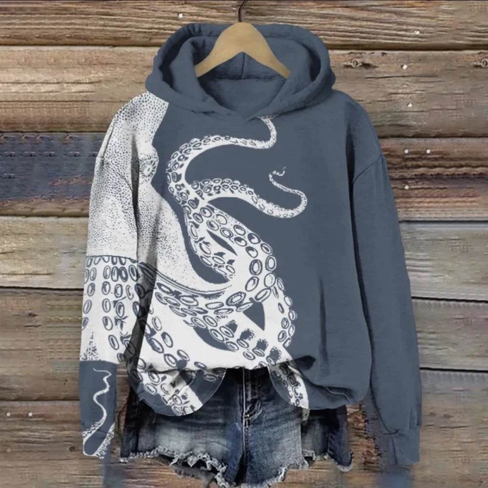 Hoodies Sweatshirts Printed Crewneck Blue Ocean Tentacles Casual Colors Outdoors Sports Harajuku Streetwear Women Men Clothing
