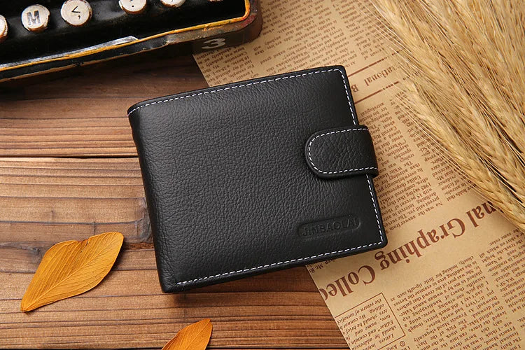 Genuine Leather Mens Wallet Premium Product Real Cowhide Wallets for Man Short Black Walet Portefeuille Homme Short Purses