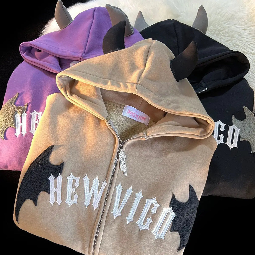 Hoodies Devil Women Men Dark Style Vintage Harajuku Hoody Zip Up Sweatshirt Hip Hop Streetwear Y2k Aesthetic Grunge Cardigan