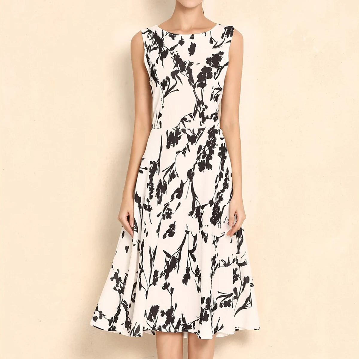 Summer Women Dress Clothing Floral Print Robe Retro Swing Casual Vintage Rockabilly