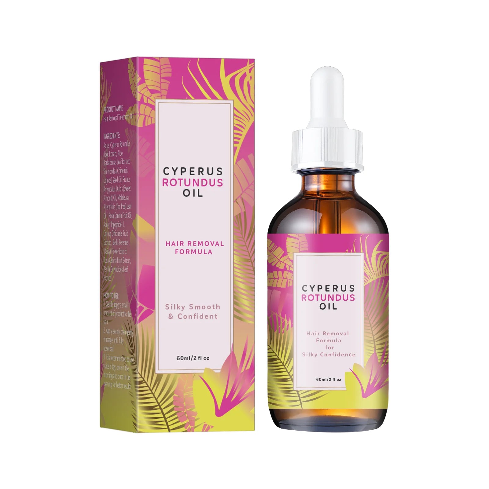 Hair Removal Oil 60ml - Natural Hair Growth Inhibitor with Jojoba & Almond Oil, Gentle Formula for Smooth Skin, All Skin Types