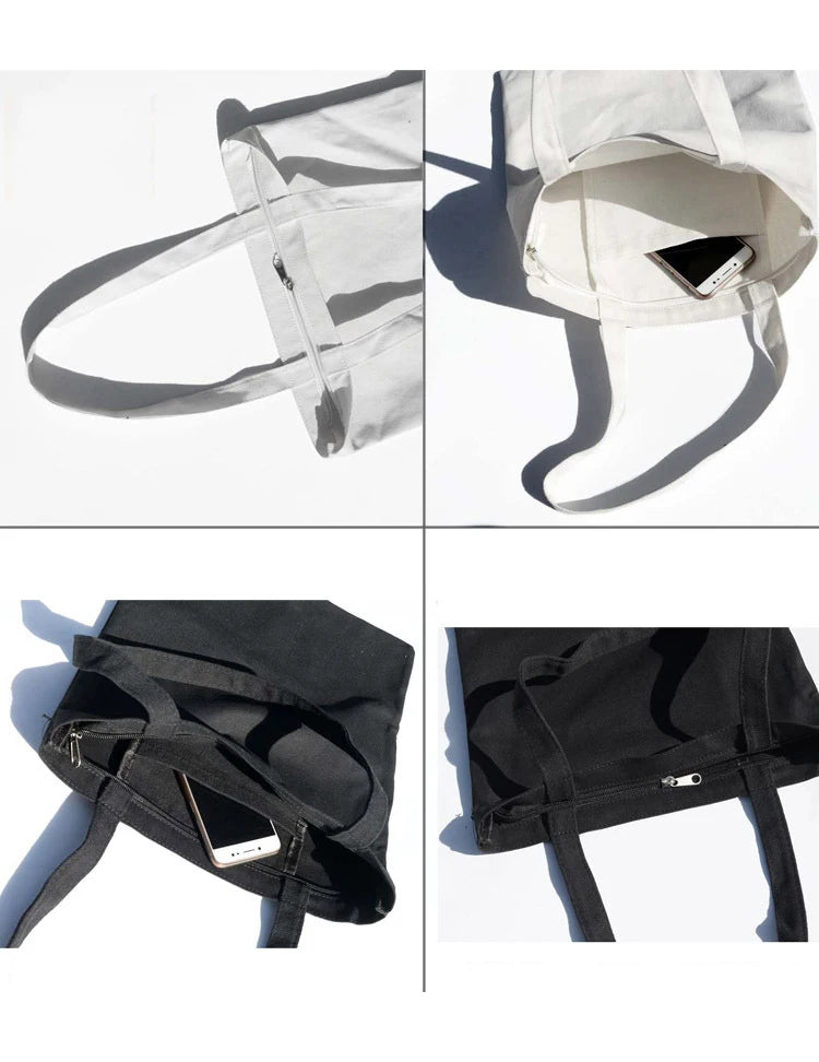 women Solid Canvas Casual Tote shoulder bags for girls female DIY handbags eco friendly shopping bag