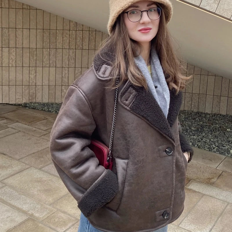 Women's Jackets 2025 New Faux Leather Jackets For Women Winter Warm Bomber Jacket Woman Long Sleeve Demi-Season Plush Jacket