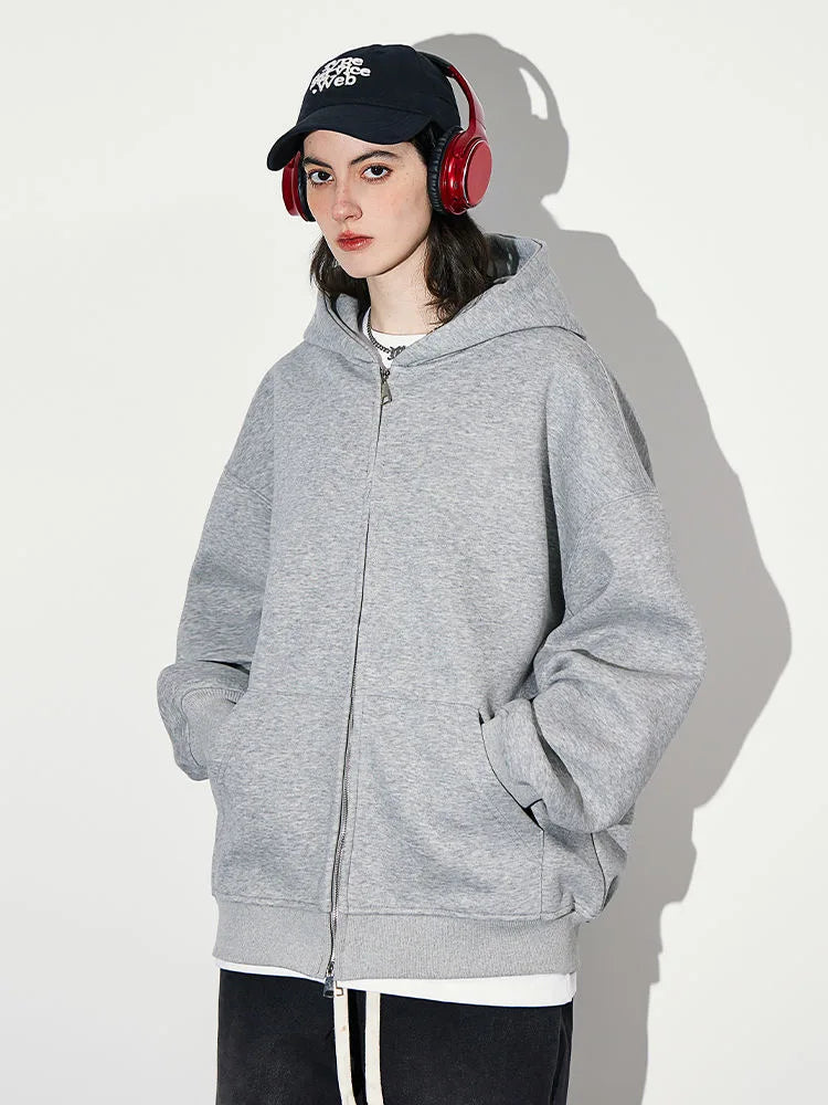 Women's Fashion Warm Hooded Jacket Fall Autumn Winter Gray Long Sleeve Pocket Double Zipper Jacket Commuter Casual Women Jacket