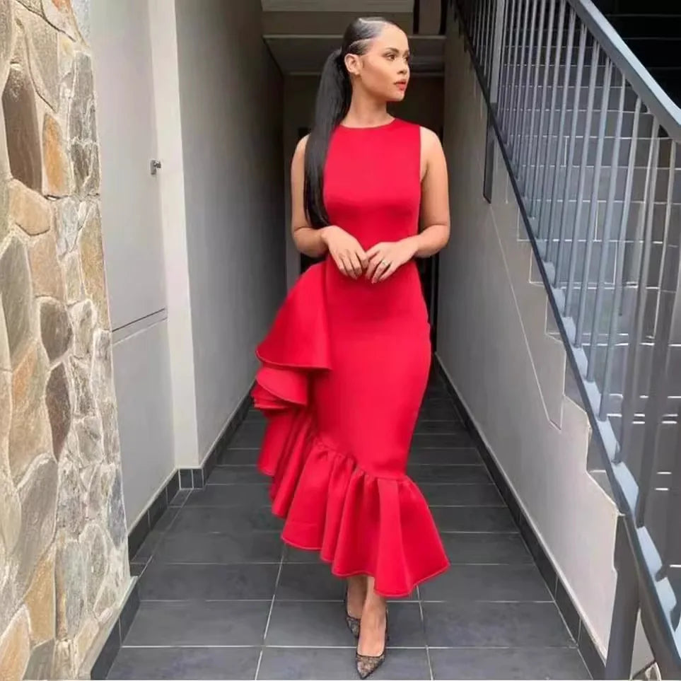 Summer Dress for Women 2024 Casual Solid Ruffle Hem Irregular Sleeveless Party Birthday Wedding Maxi Long Dresses Women