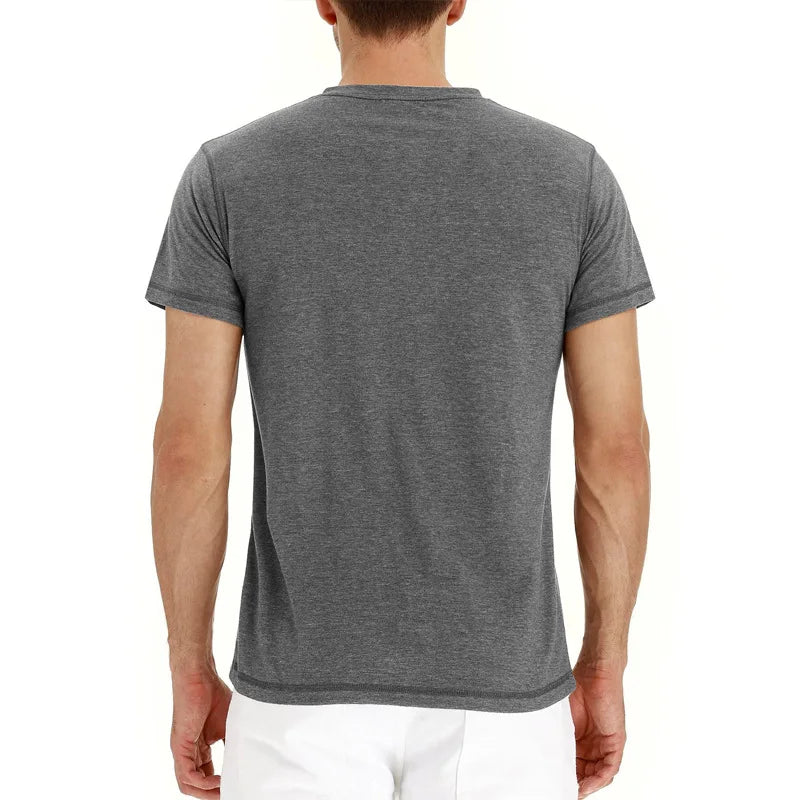 Summer Men T Shirt Short Sleeve Fashion Henley Collar Tshirt Solid Button Casual Men's Tshirts Cotton Tops Tees Mens Clothing