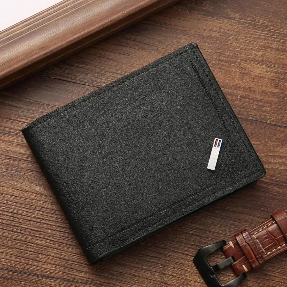 Men's Wallet Mens Short Wallet Youth Fashion Horizontal Soft Leather Business Wallet Credit ID Card Holder Wallet Billfold Purse