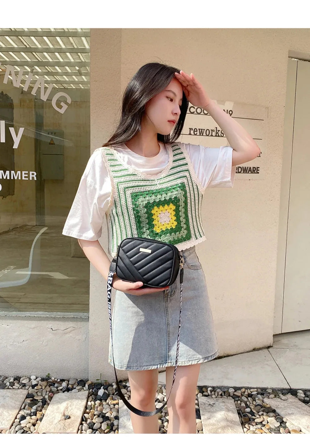 Shoulder Bag High Quality Women's PU Rolling Strip Camera Bag Shoulder Bag Mobile Phone Bag Casual Crossbody Bag