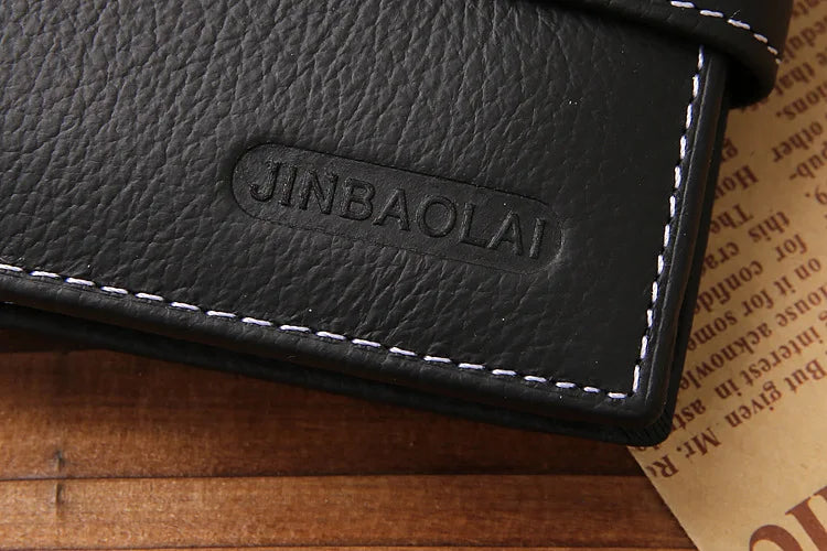 Genuine Leather Mens Wallet Premium Product Real Cowhide Wallets for Man Short Black Walet Portefeuille Homme Short Purses