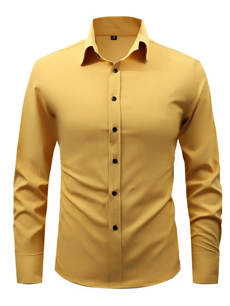 Shirts for Man Spring Autumn Polo Shirts Solid Color Business Comfort Breathable Long Sleeve Fashion Casual Classic Shirt