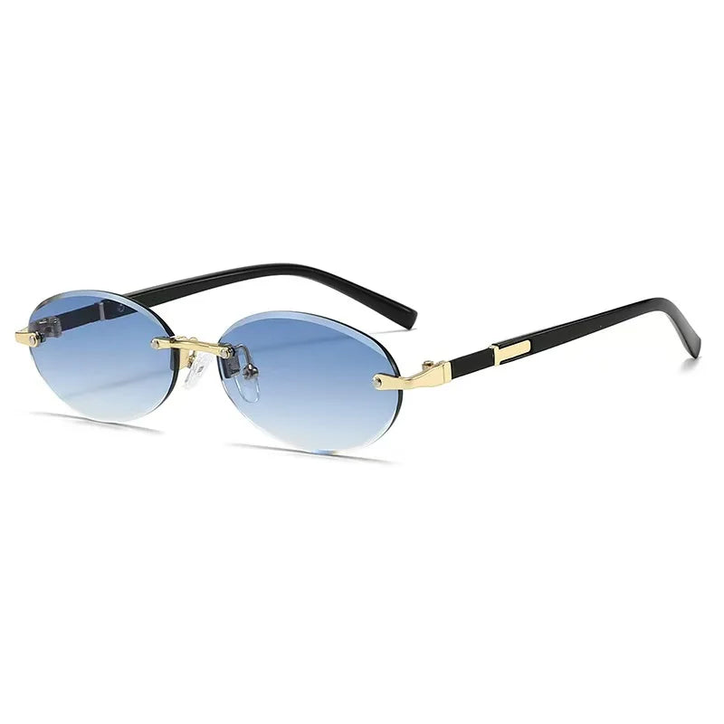 Popular Women Shades Oval Sun Glasses for Female Male Summer Glasses UV400 Rimless Sun Glasses Round Fashion Gafas De Sol Очки
