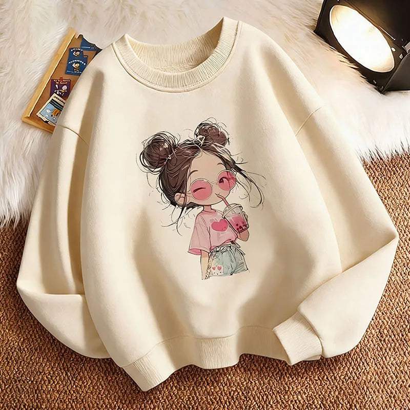 Hoodie Hip Hop Retro Girl Drink Juice Design Children's Sweatshirt Cute Hoody Girls Autumn Spring Casual Hoodies Pullover