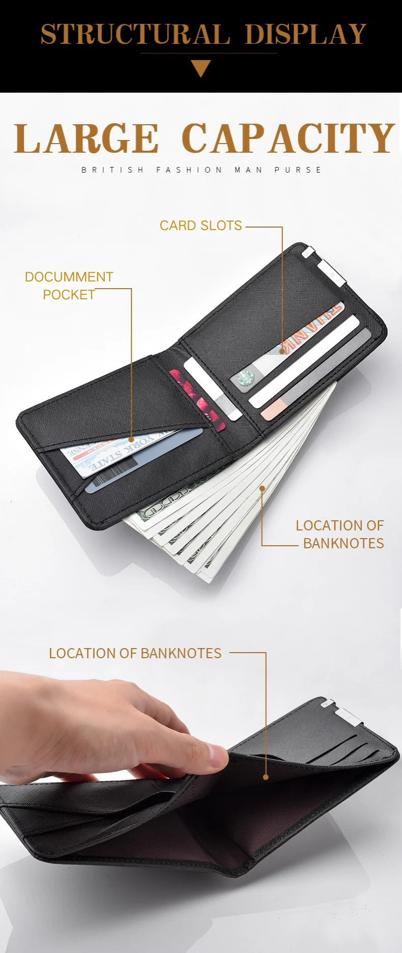 Men's Slim Wallet – PU Leather, Multi-Card Holder with Metal Accent, Lightweight & Stylish for Daily Use