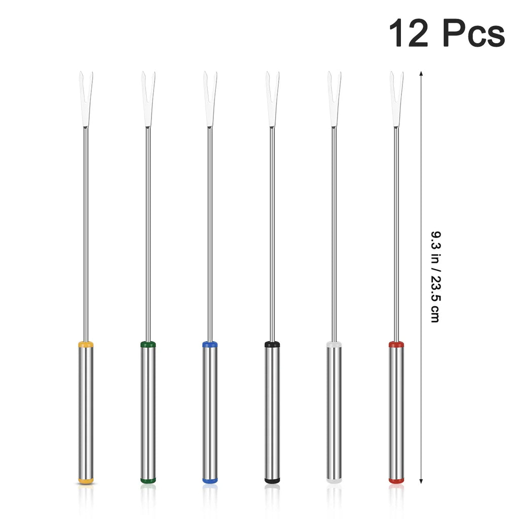Fondue Fork Stainless Steel 12pcs 24cm with Heat Resistant Grip for Cheese Desserts Fruits Baking Roasting Kitchen Use