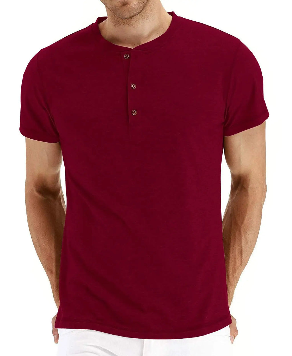 Summer Men T Shirt Short Sleeve Fashion Henley Collar Tshirt Solid Button Casual Men's Tshirts Cotton Tops Tees Mens Clothing