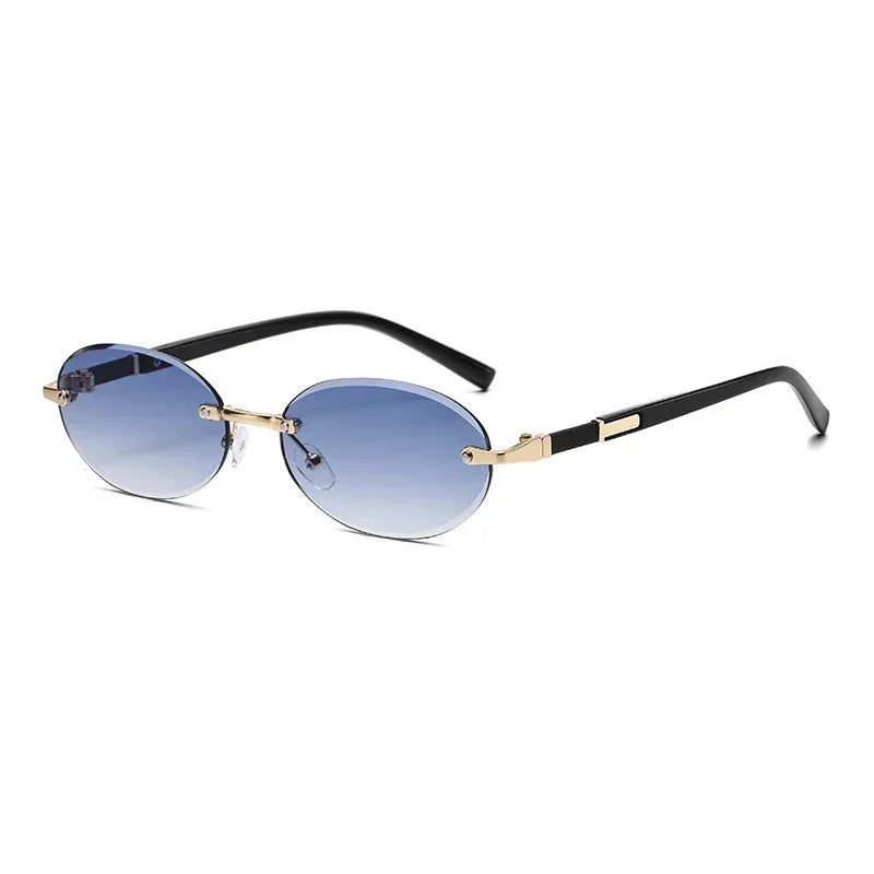 Popular Women Shades Oval Sun Glasses for Female Male Summer Glasses UV400 Rimless Sun Glasses Round Fashion Gafas De Sol Очки