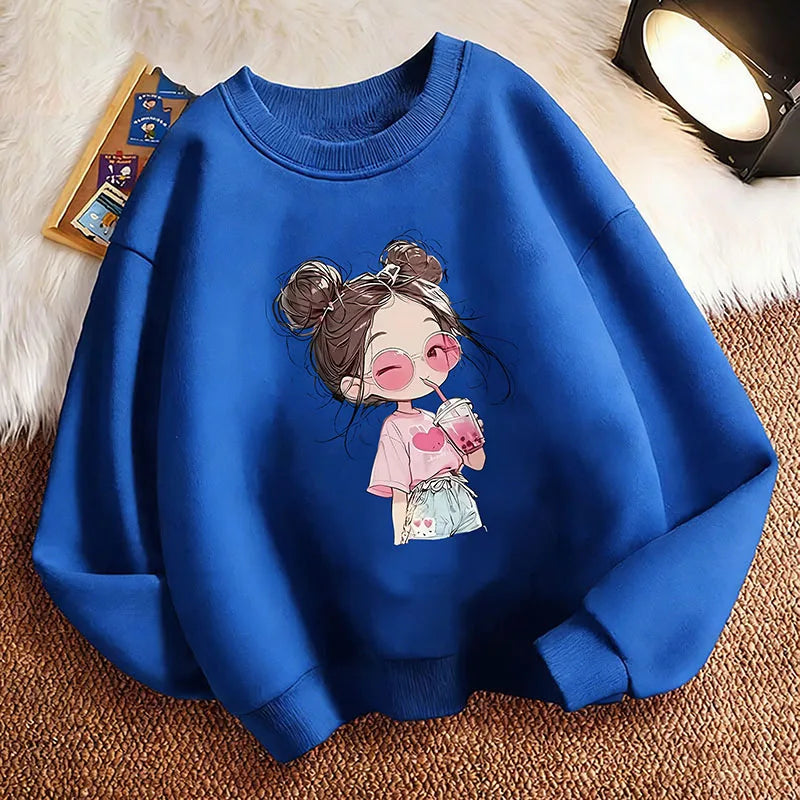 Hoodie Hip Hop Retro Girl Drink Juice Design Children's Sweatshirt Cute Hoody Girls Autumn Spring Casual Hoodies Pullover