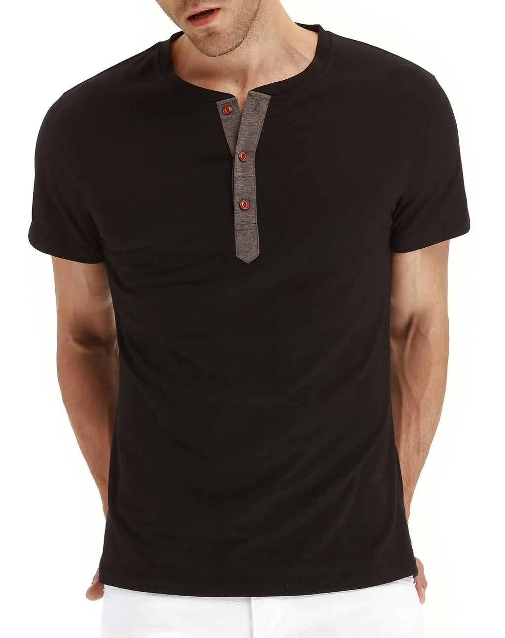 Summer Men T Shirt Short Sleeve Fashion Henley Collar Tshirt Solid Button Casual Men's Tshirts Cotton Tops Tees Mens Clothing