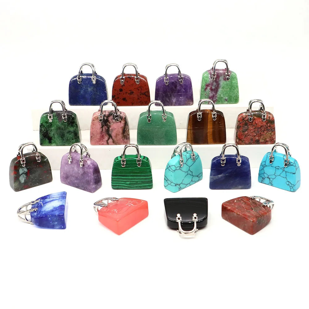 Handbag Shape Pendant Natural Crystal Stone Amethyst Quartz Healing Gems Fashion Bag Crafts for Jewelry Making DIY Necklace Gift