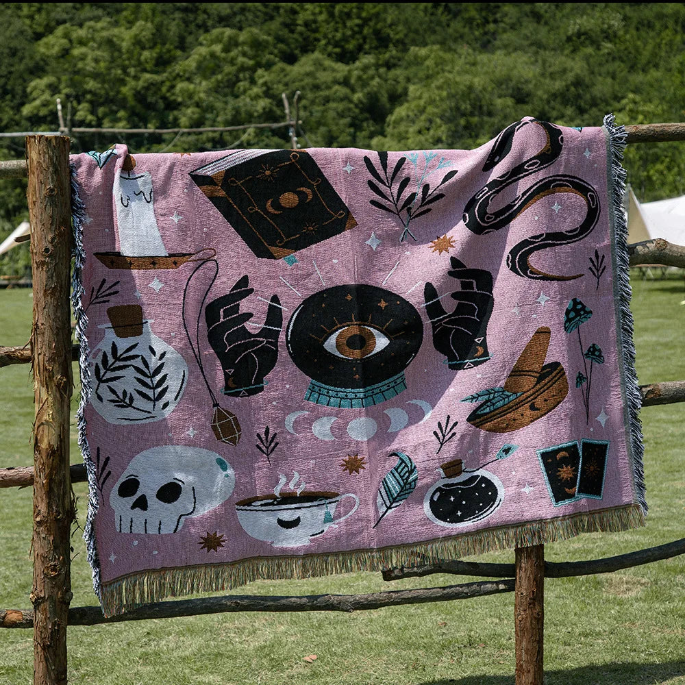 Hip Hop Blanket Sofa Towel Knit Punk Bedspread Pad Mat Bohemian Throw Travel Gothic Bedspread Sofa Cover Blankets Cotton Linen