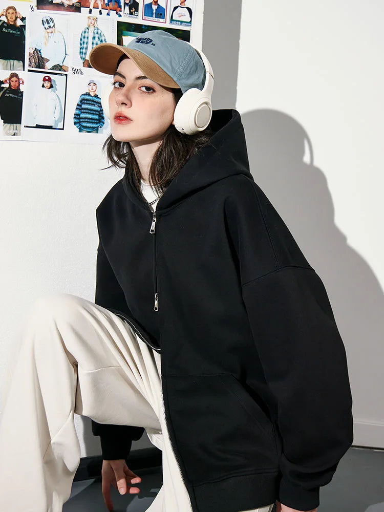 Women's Fashion Warm Hooded Jacket Fall Autumn Winter Gray Long Sleeve Pocket Double Zipper Jacket Commuter Casual Women Jacket