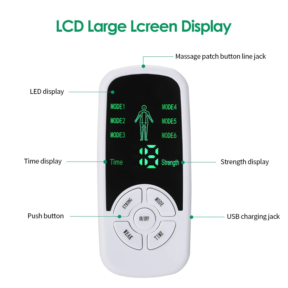 6 Modes Tens Electric Massager Muscle Relax Device Full Body Stimulator Back Waist Knee Healthy Care Patchs Digital Massage Tool