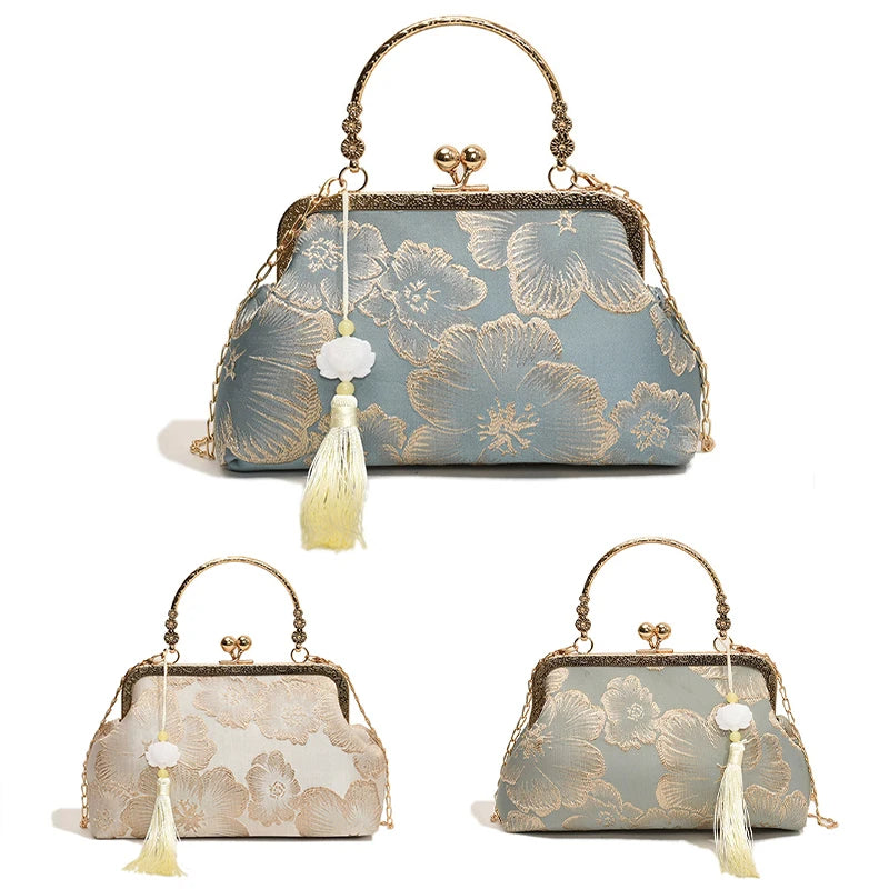 Chinese Style Embroidered Shoulder Bag Elegant Handbag Retro Small Square Bag Ancient Hanfu Cheongsam Crossbody Tote Bags