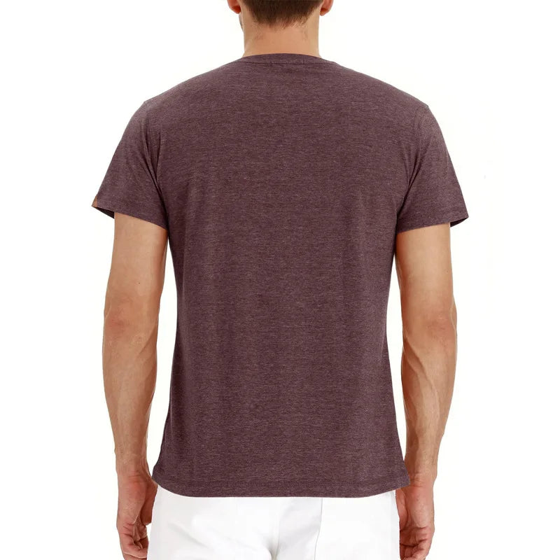 Summer Men T Shirt Short Sleeve Fashion Henley Collar Tshirt Solid Button Casual Men's Tshirts Cotton Tops Tees Mens Clothing
