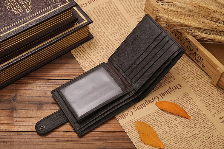 Genuine Leather Mens Wallet Premium Product Real Cowhide Wallets for Man Short Black Walet Portefeuille Homme Short Purses