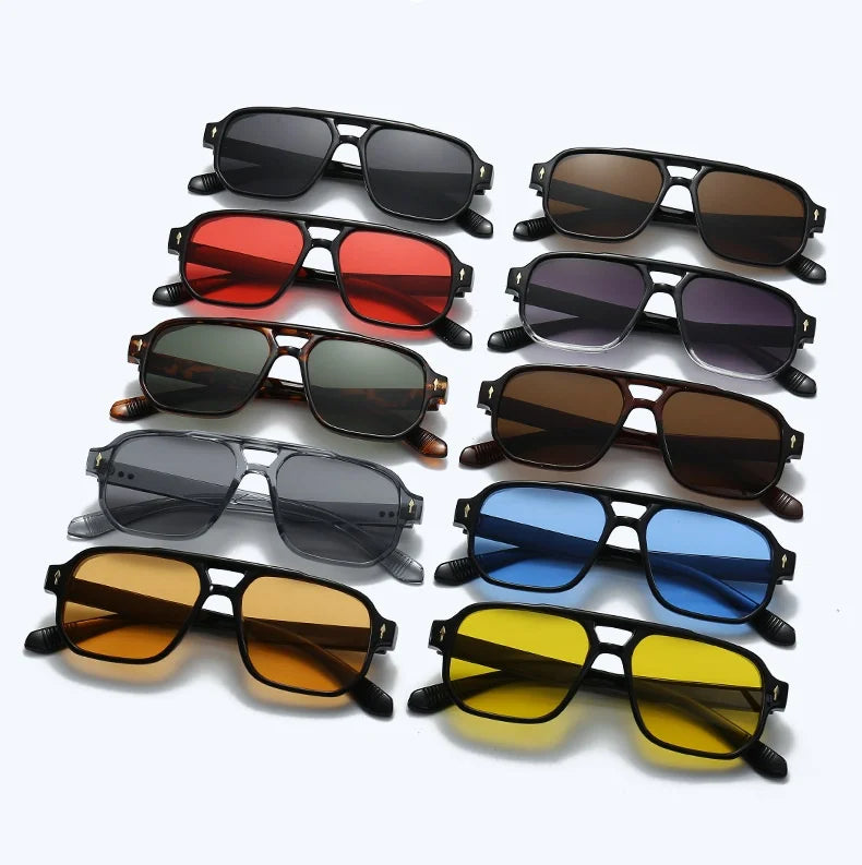 New Retro Double Bridge Square Sunglasses For Women Men Fashion Luxury Design Rivets Sun Glasses Trending Shades UV400 Eyeglasse