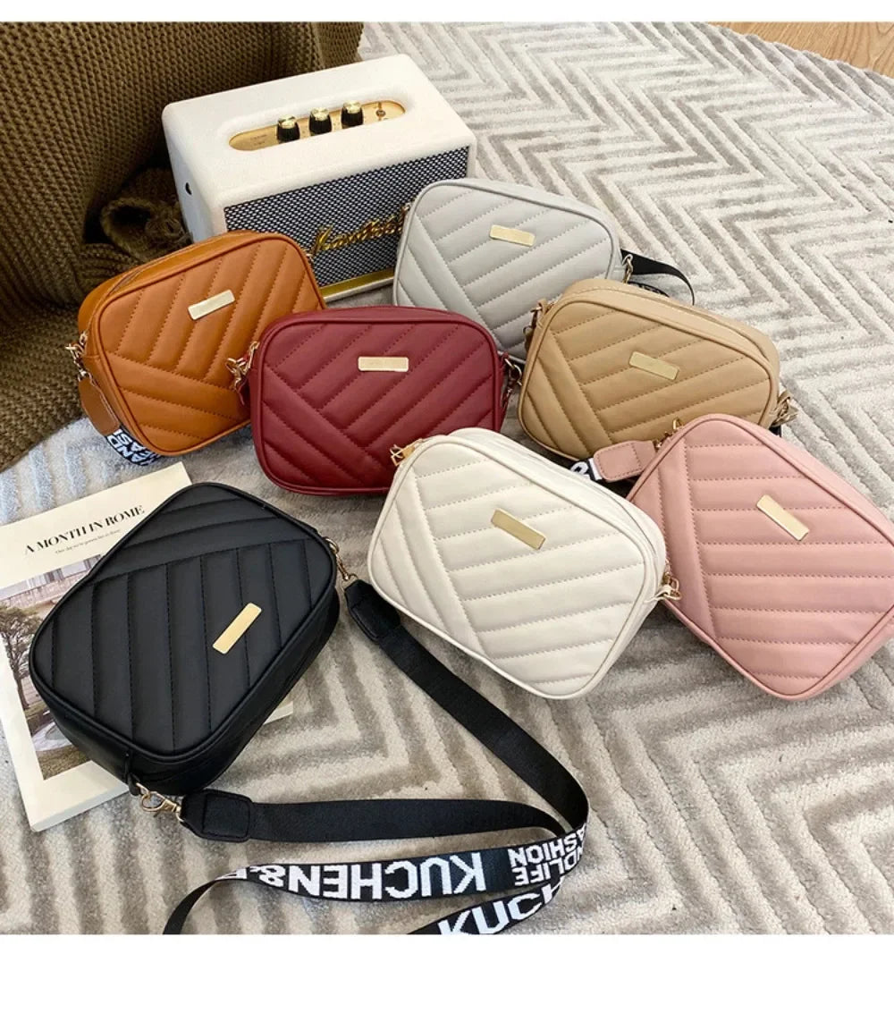 Shoulder Bag High Quality Women's PU Rolling Strip Camera Bag Shoulder Bag Mobile Phone Bag Casual Crossbody Bag
