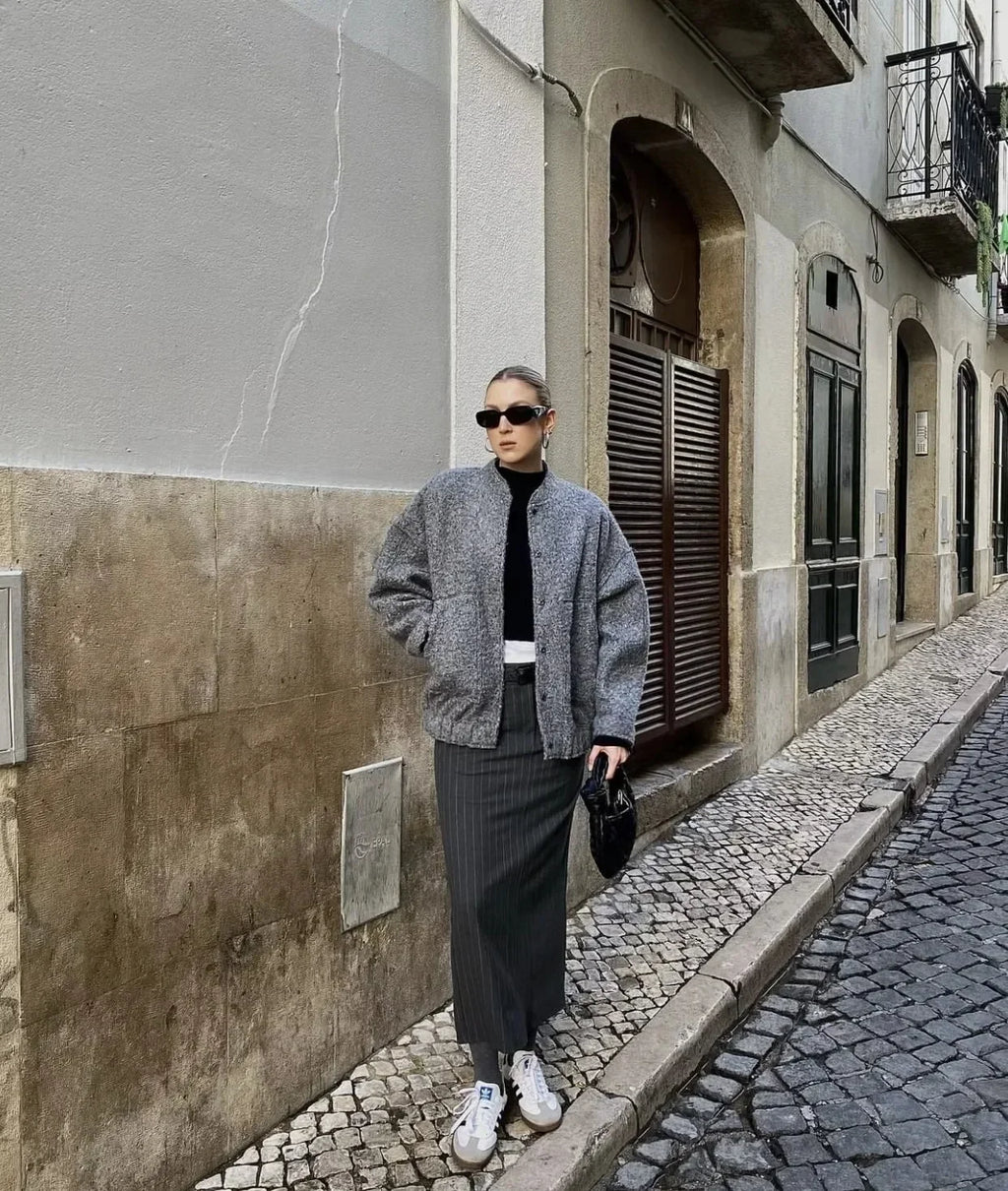 Casual Jackets For Women Fashion Chic Lady Long Sleeves Mock Neck Warm Coat Top Female Autumn Outwear Bomber Jackets Coats